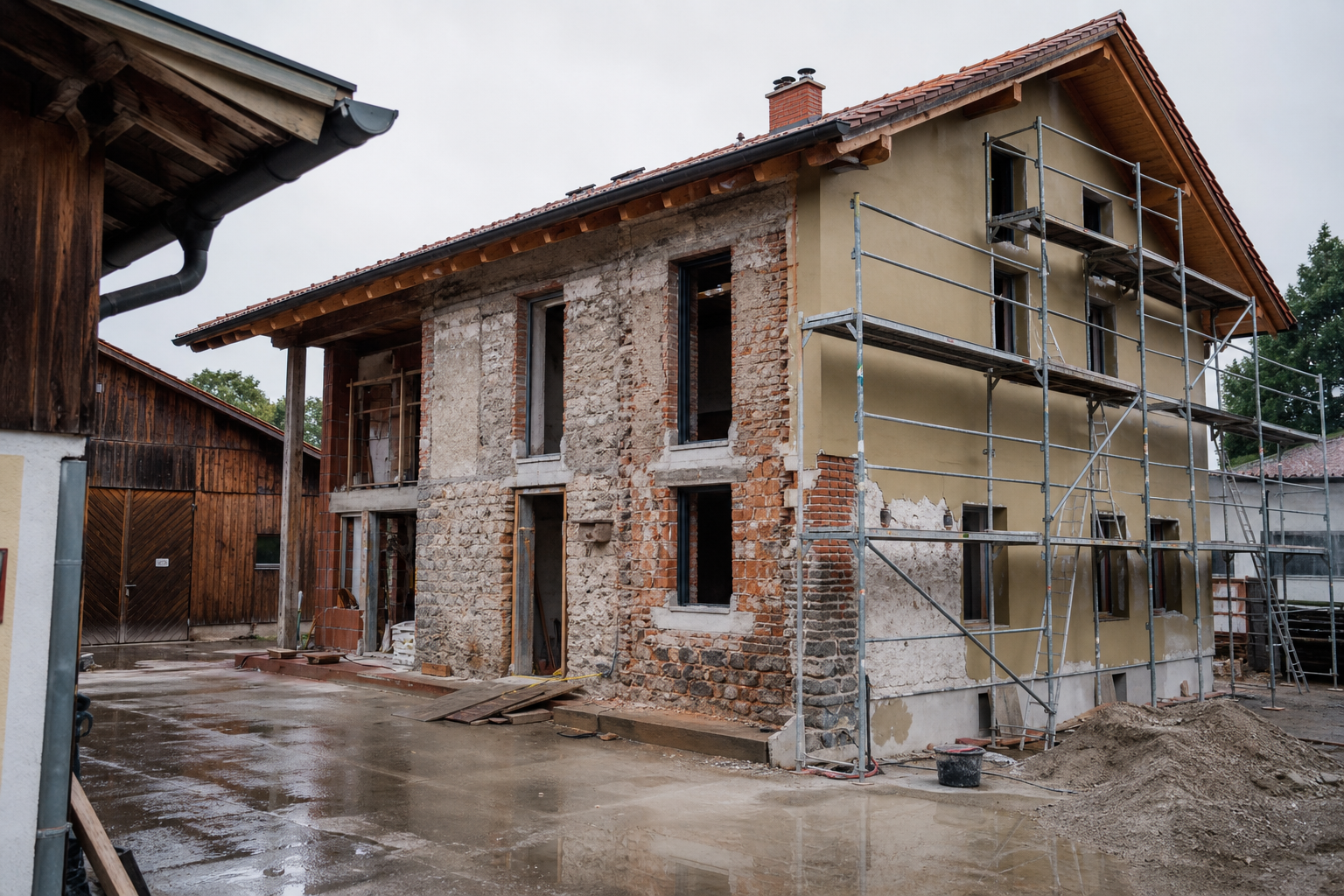 Umbau und Sanierung eines Wohnhauses – Baustelle mit Gerüst