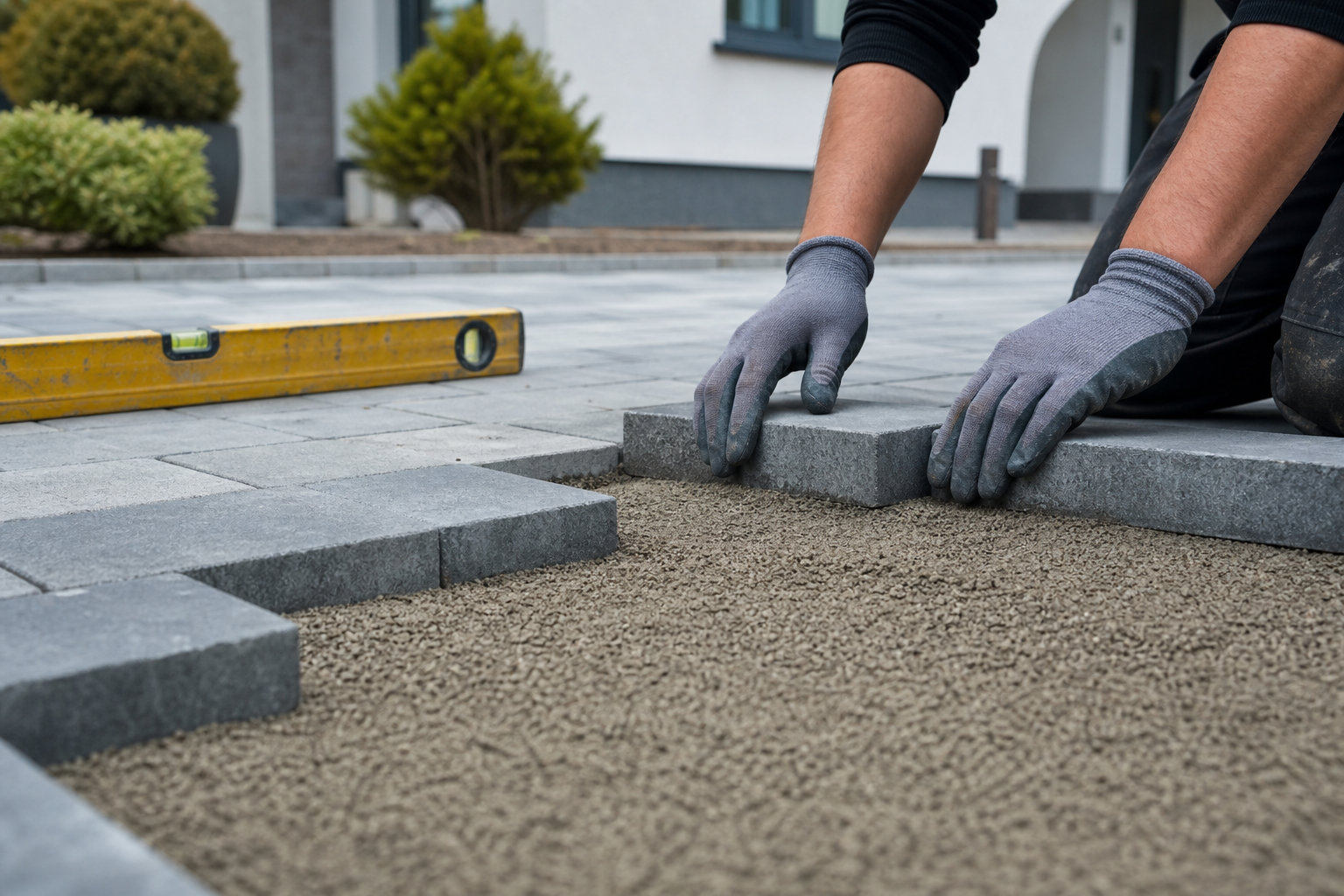 Verlegung von Pflastersteinen für Einfahrt oder Terrasse